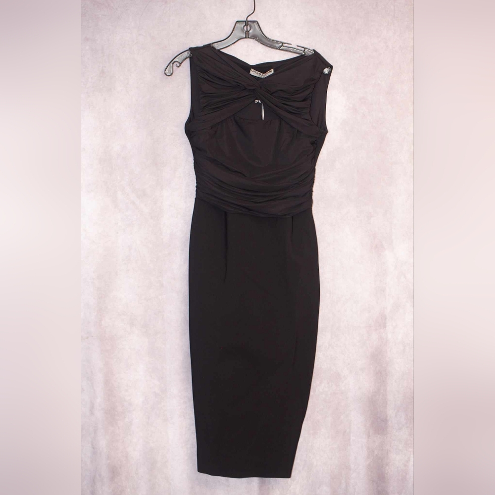 Chiara Boni La Petite Audrine Sleeveless Keyhole Dress  Ruched Bodice Size 10